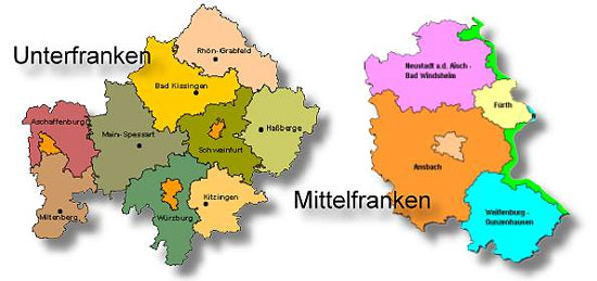 Karten von Unterfranken und Mittelfranken